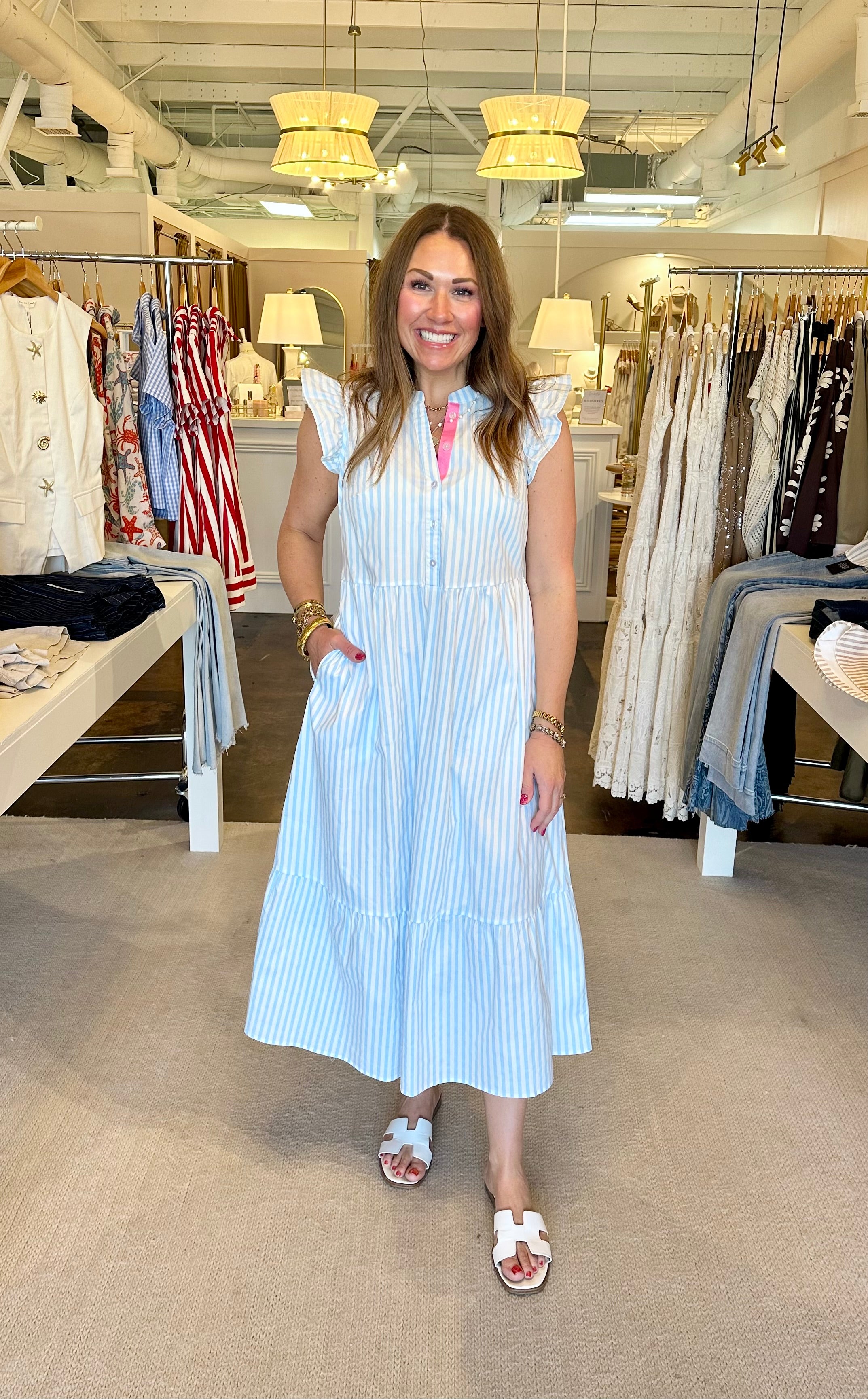 Riley Flutter Pin Stripe Dress-Blue