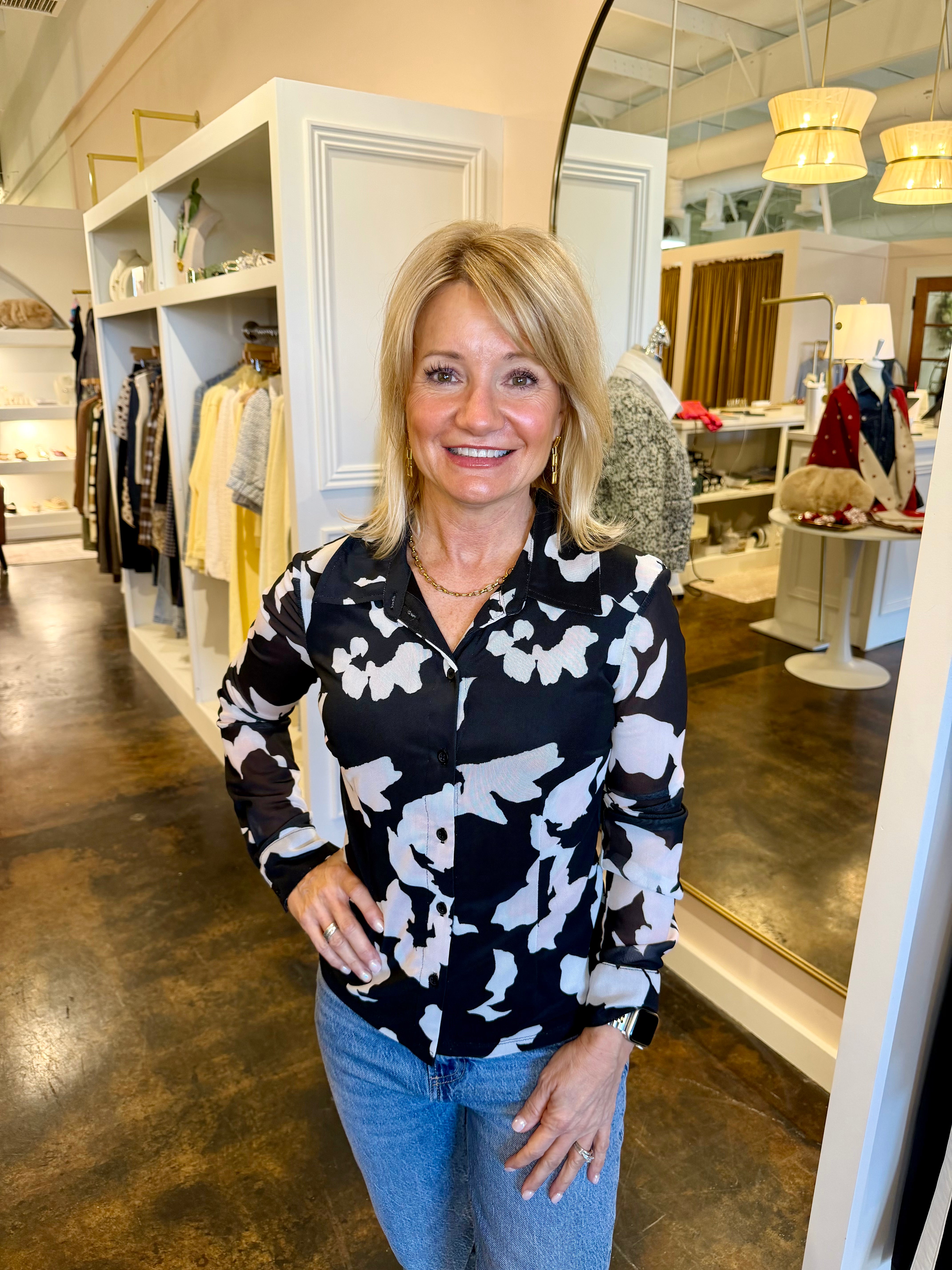 Fitted Mesh Button Down-Petal Whisper