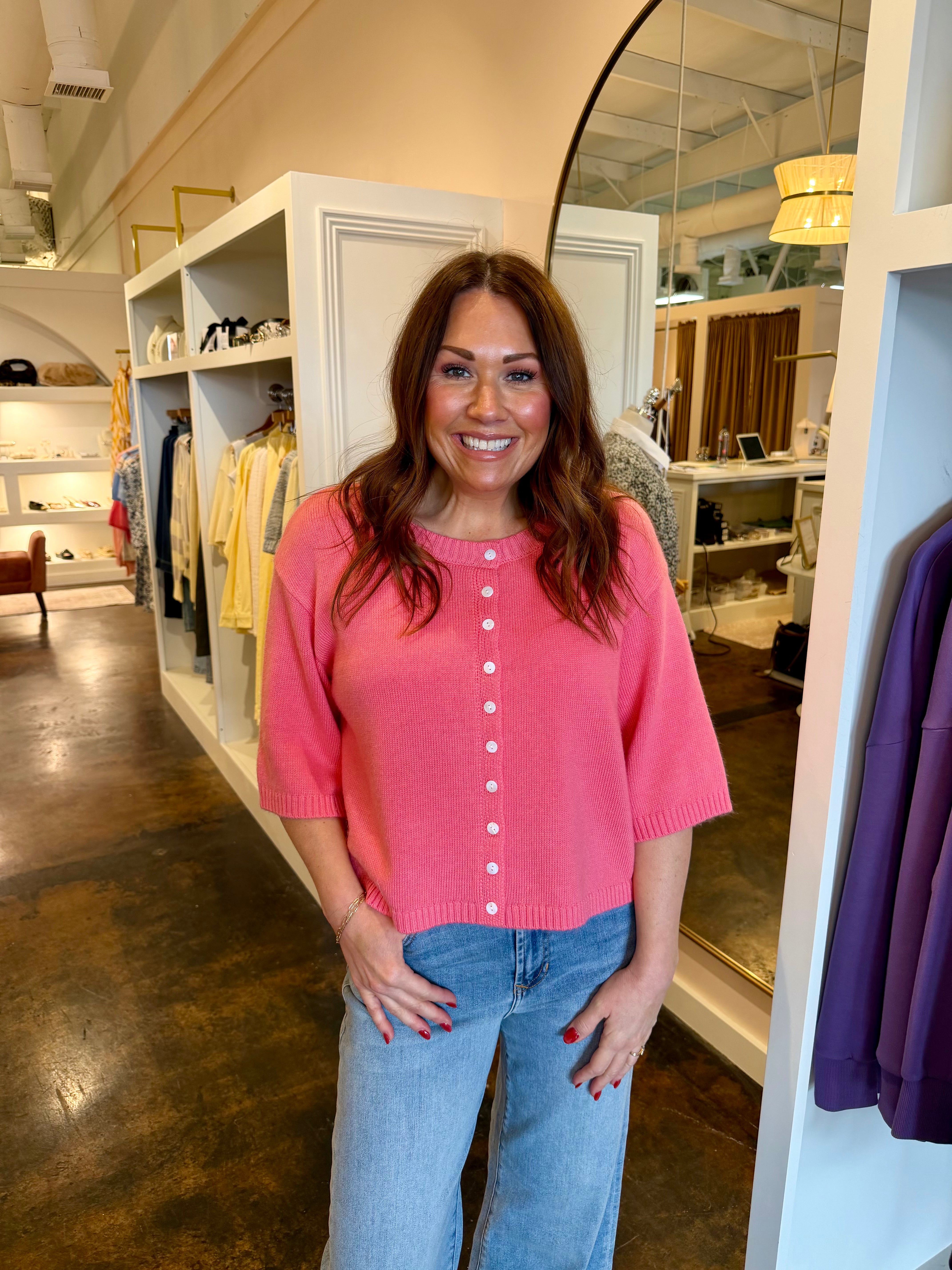 Cardigan Sweater-Coral