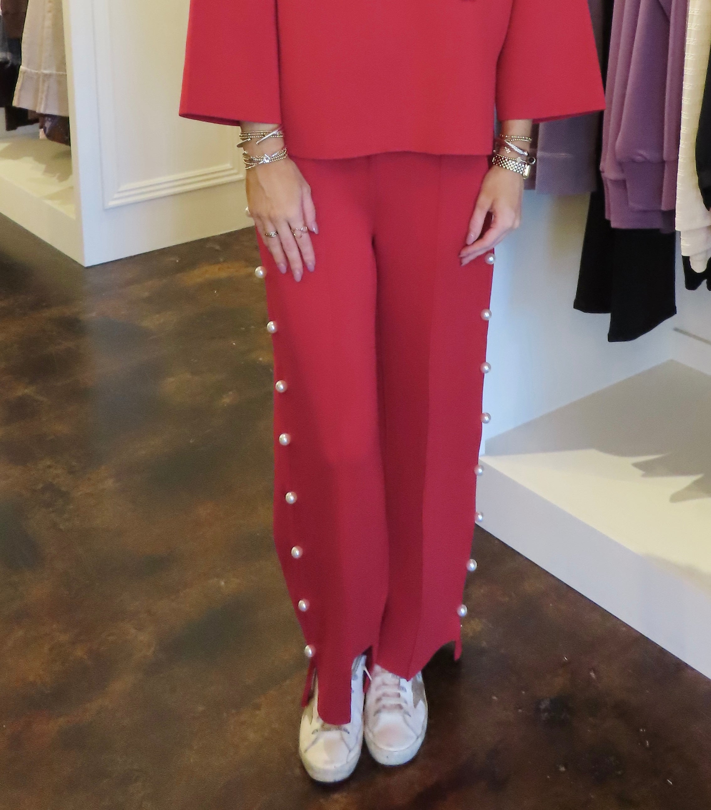 Farrah French Scuba Pearl Pant-Red