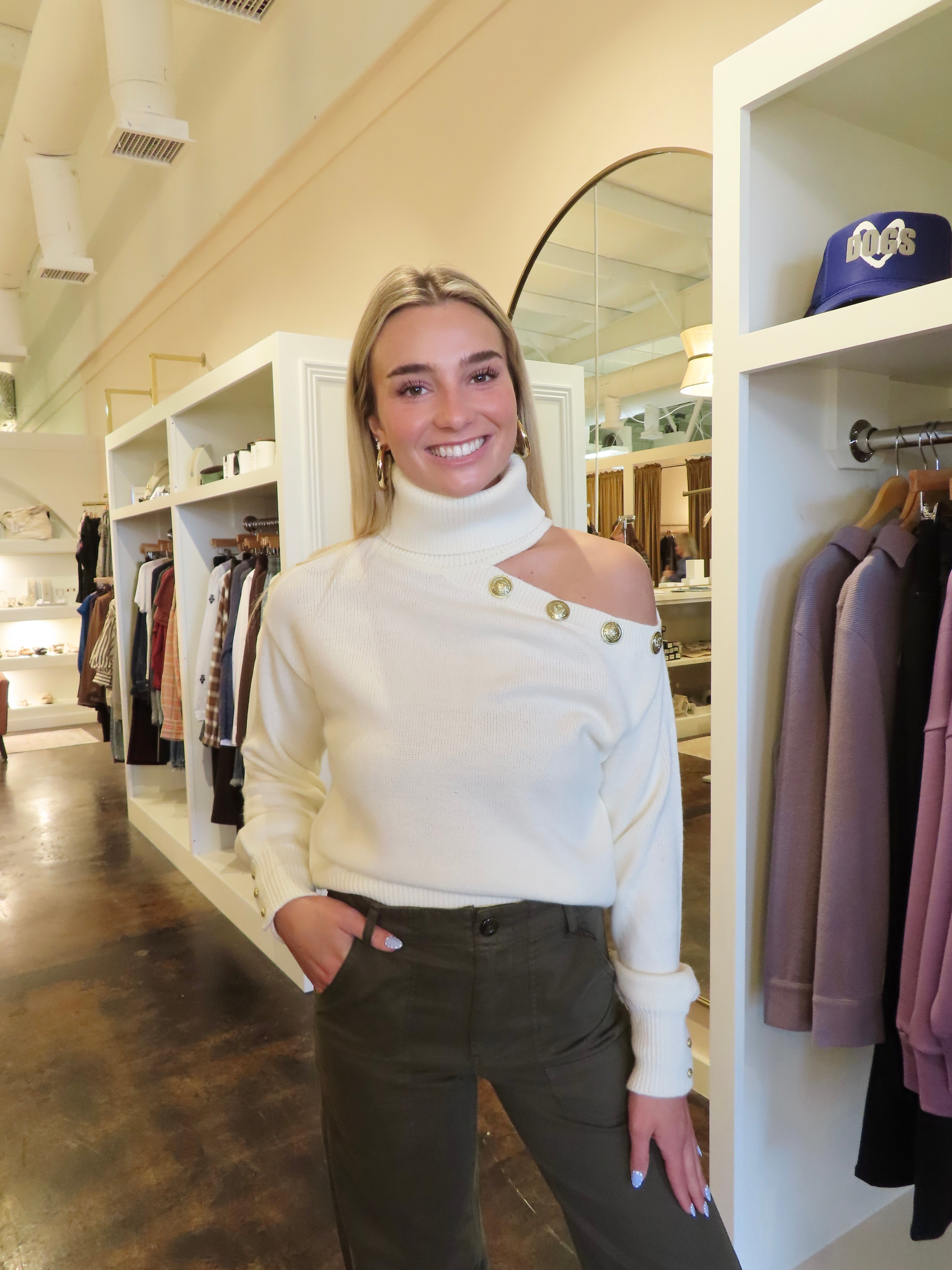 Cold Shoulder Sweater-White