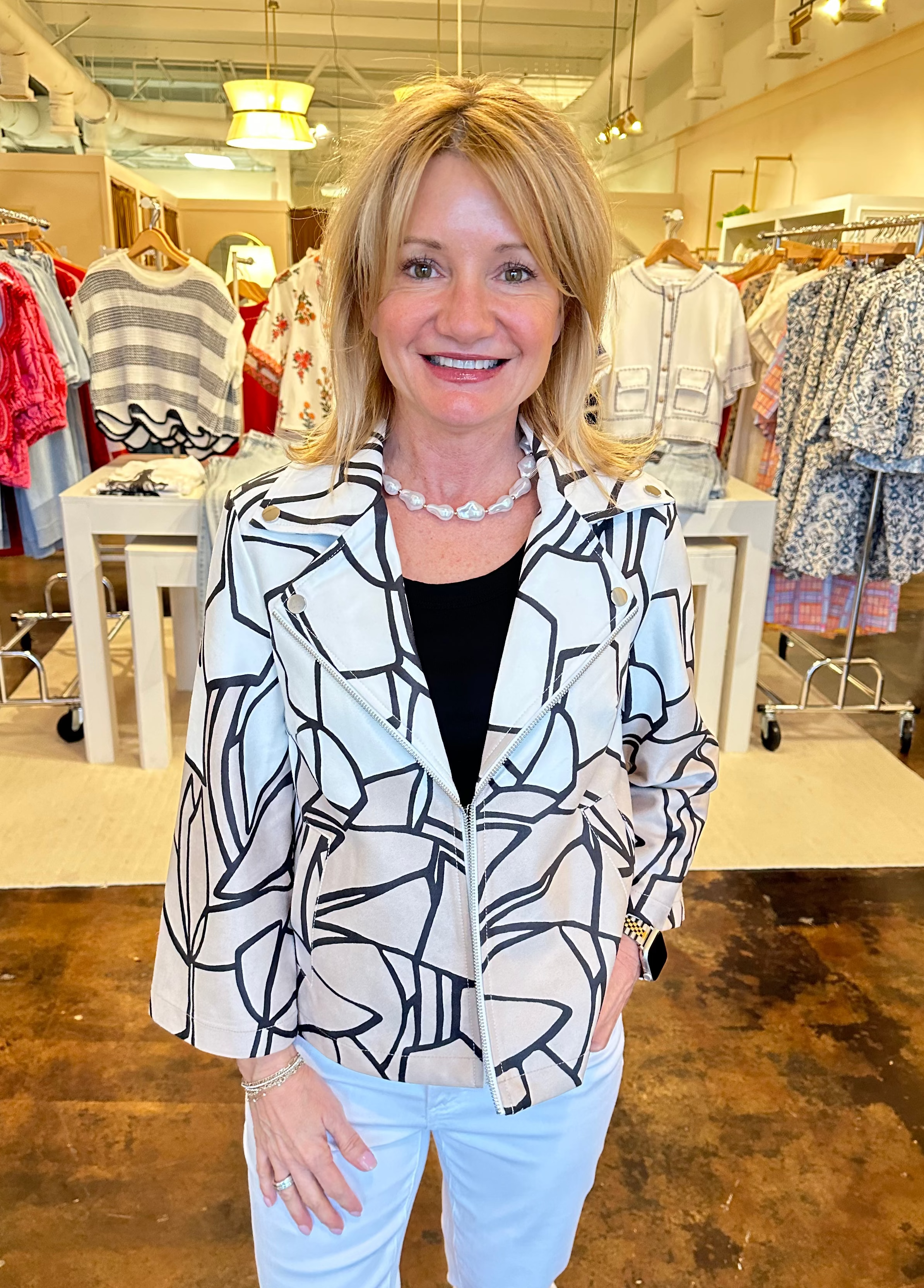 Faux Suede Abstract Swing Jacket