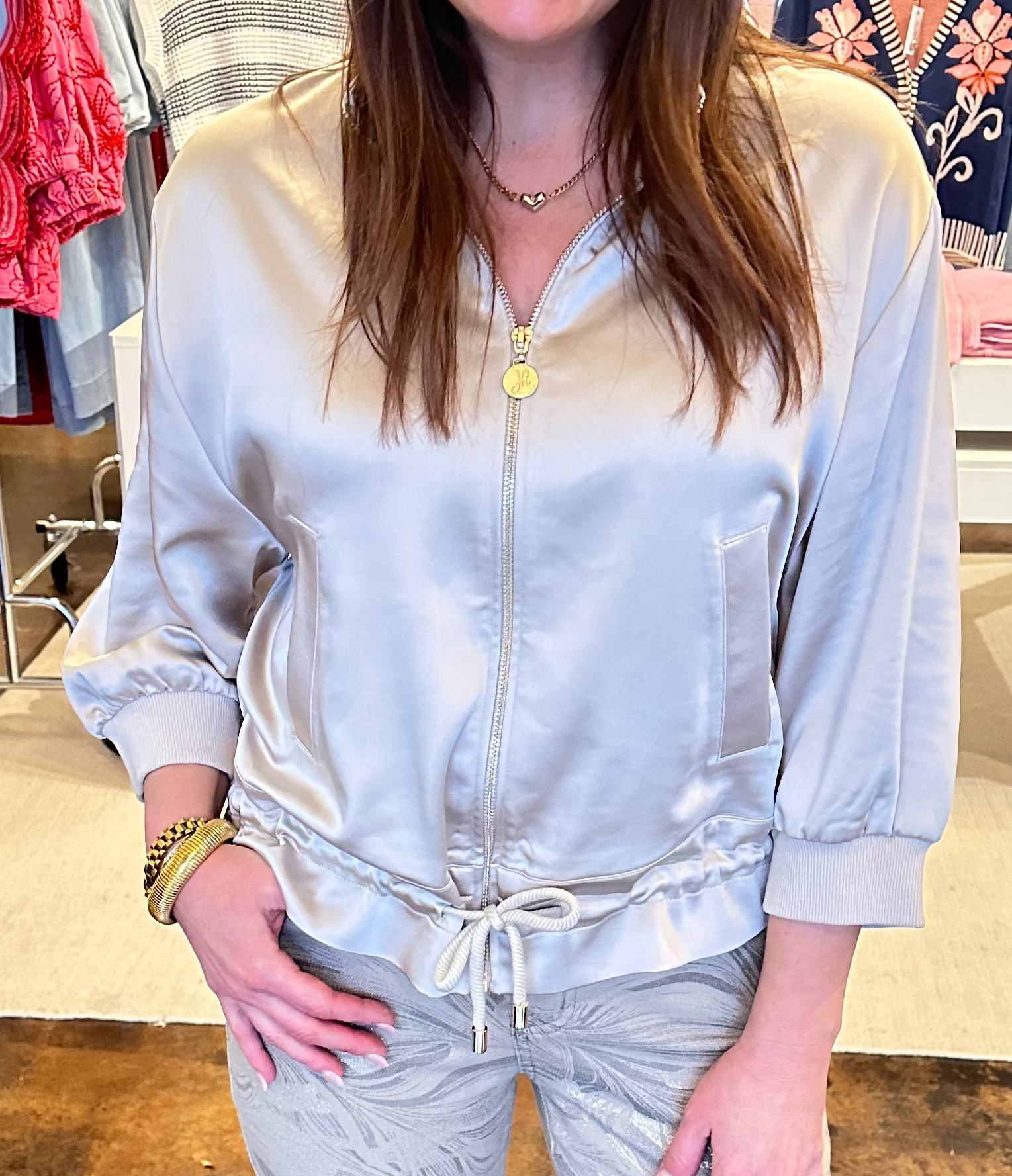Satin Blouson Jacket-Moonstone
