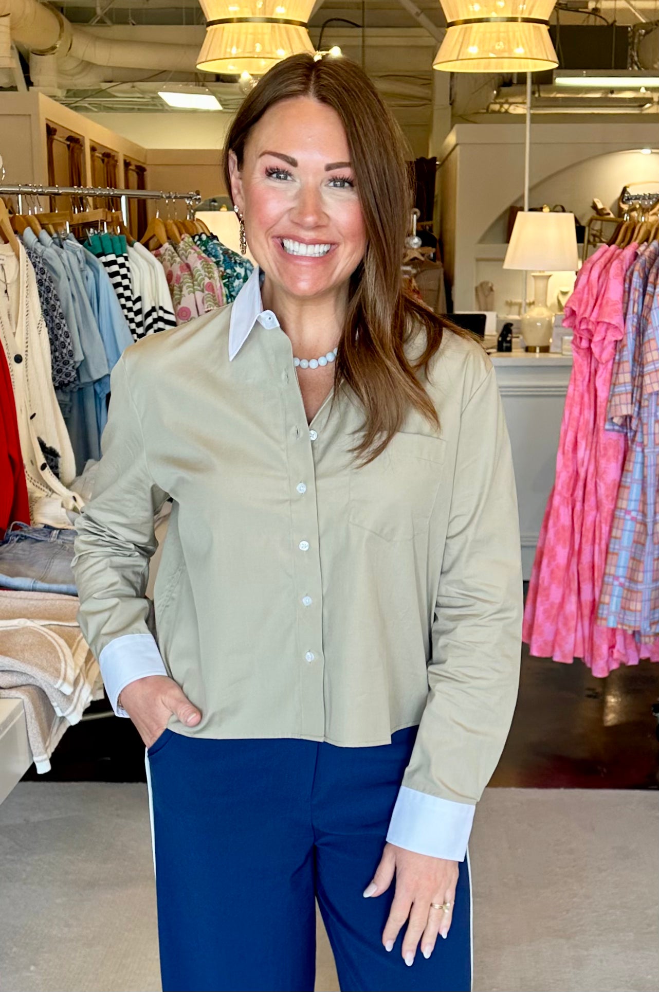 The LS Boxy Crop-Taupe/White