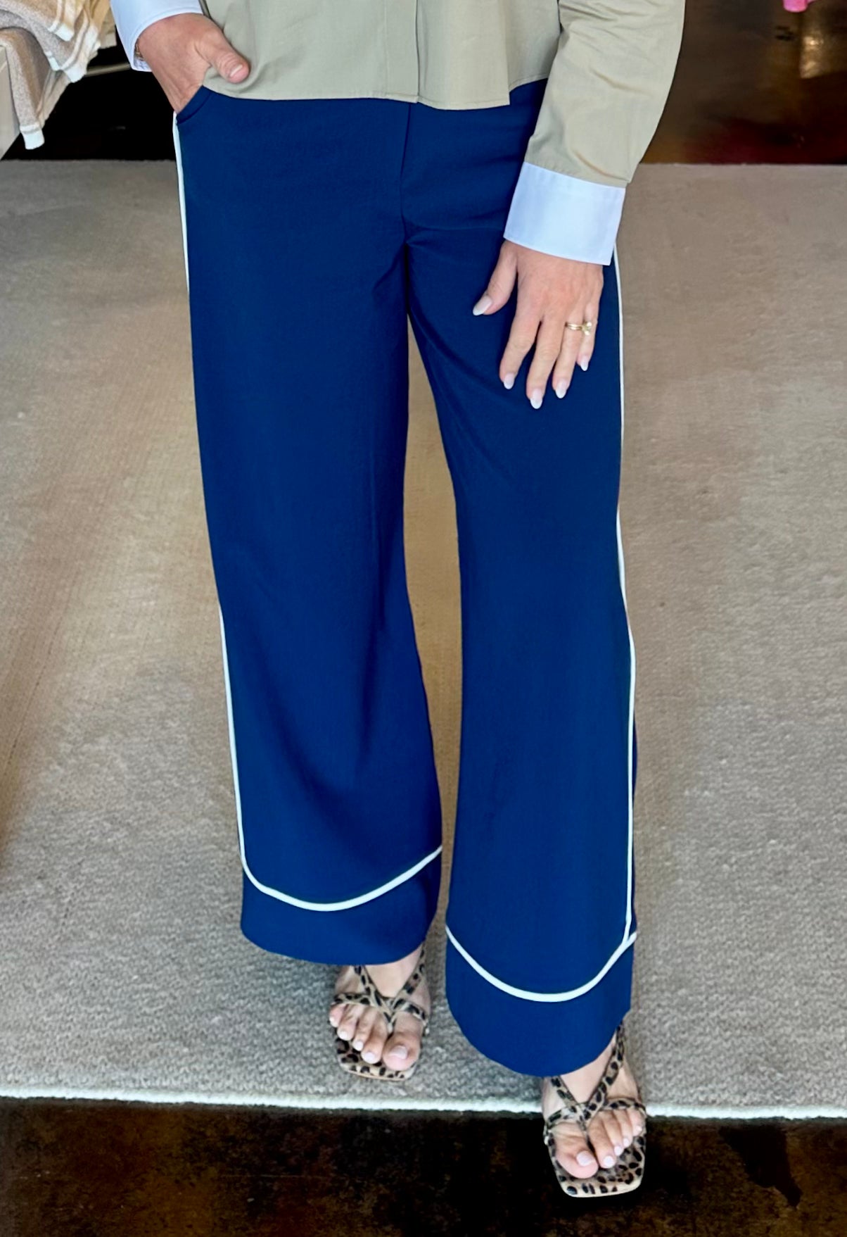 Danta Piping Pants-Medieval Blue