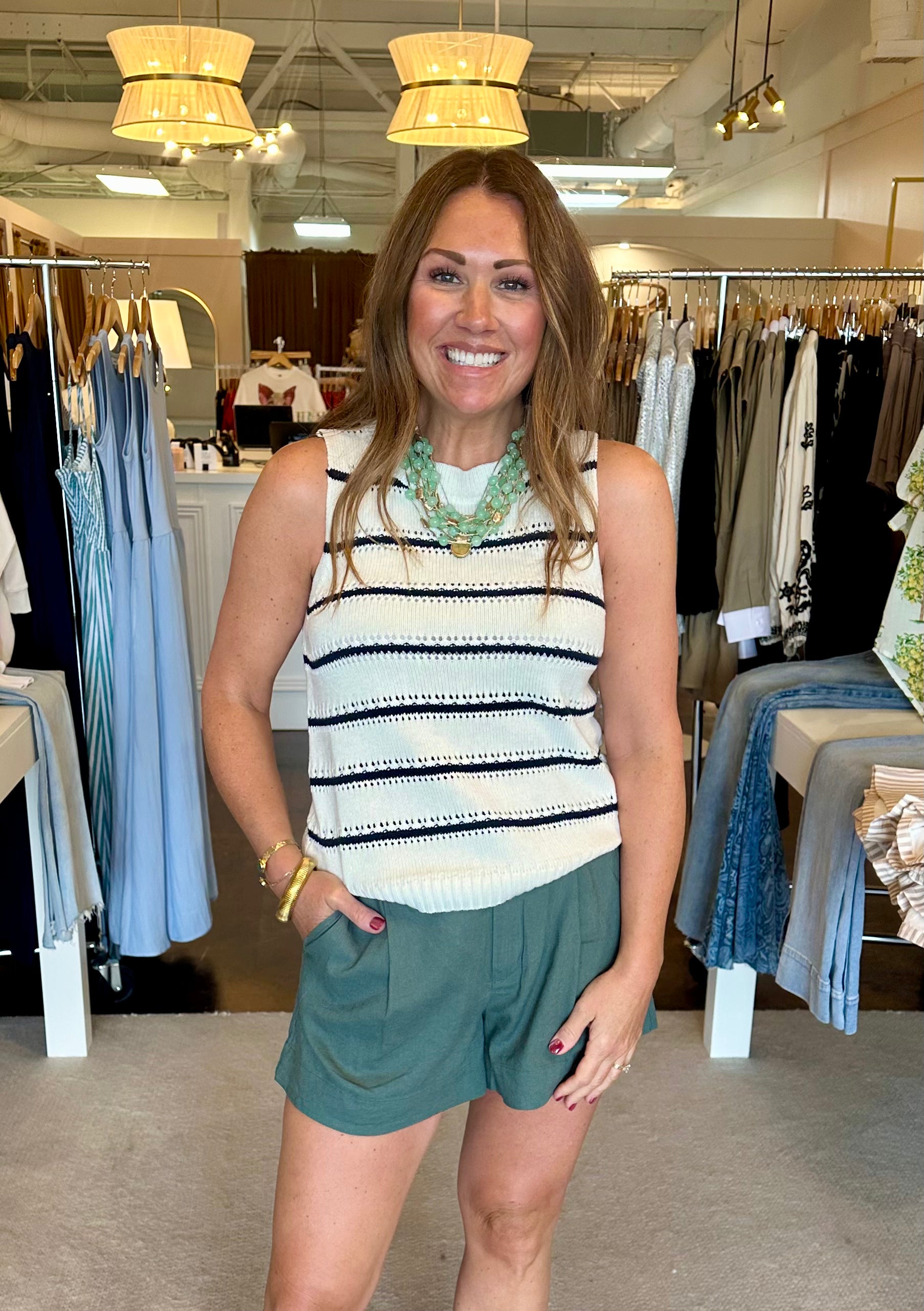 Sarinna Crochet Top-Black Iris Stripe