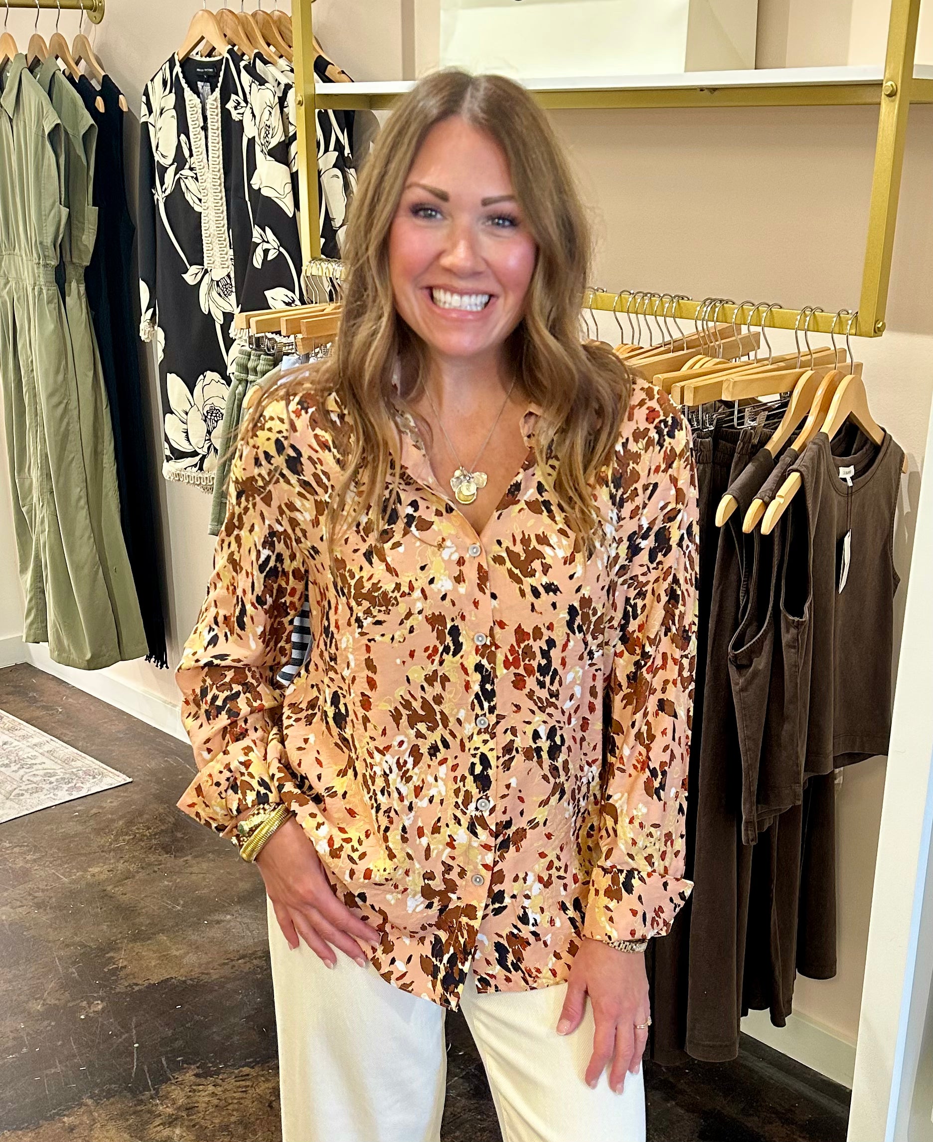 Ziggy Blouse-Coral Painted Leopard
