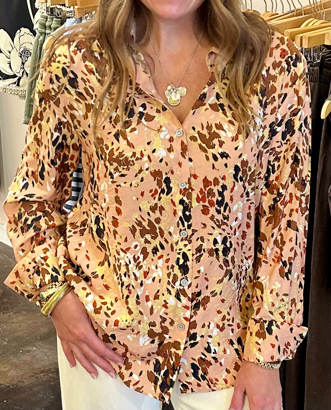 Ziggy Blouse-Coral Painted Leopard