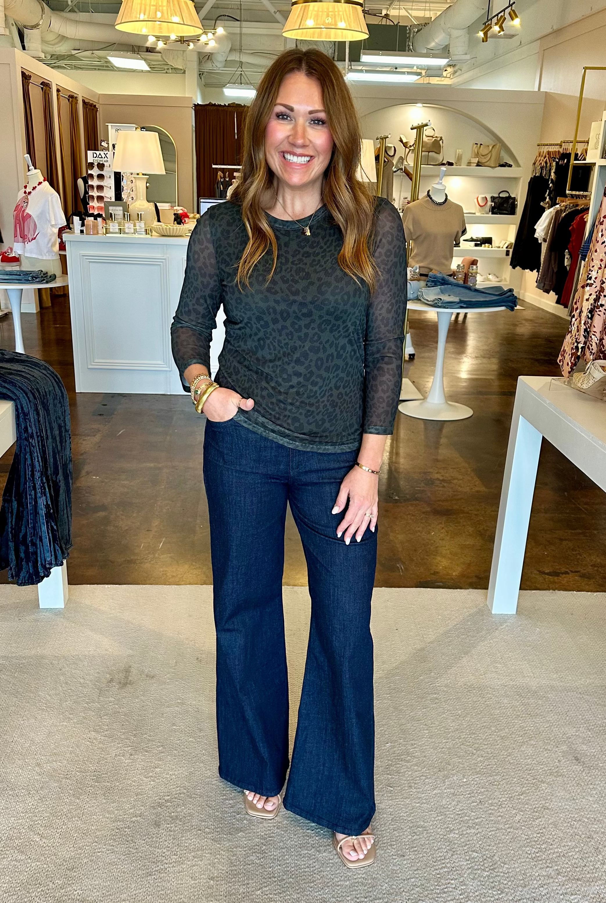 Mesh 3/4 Sleeve Top-Kalamata
