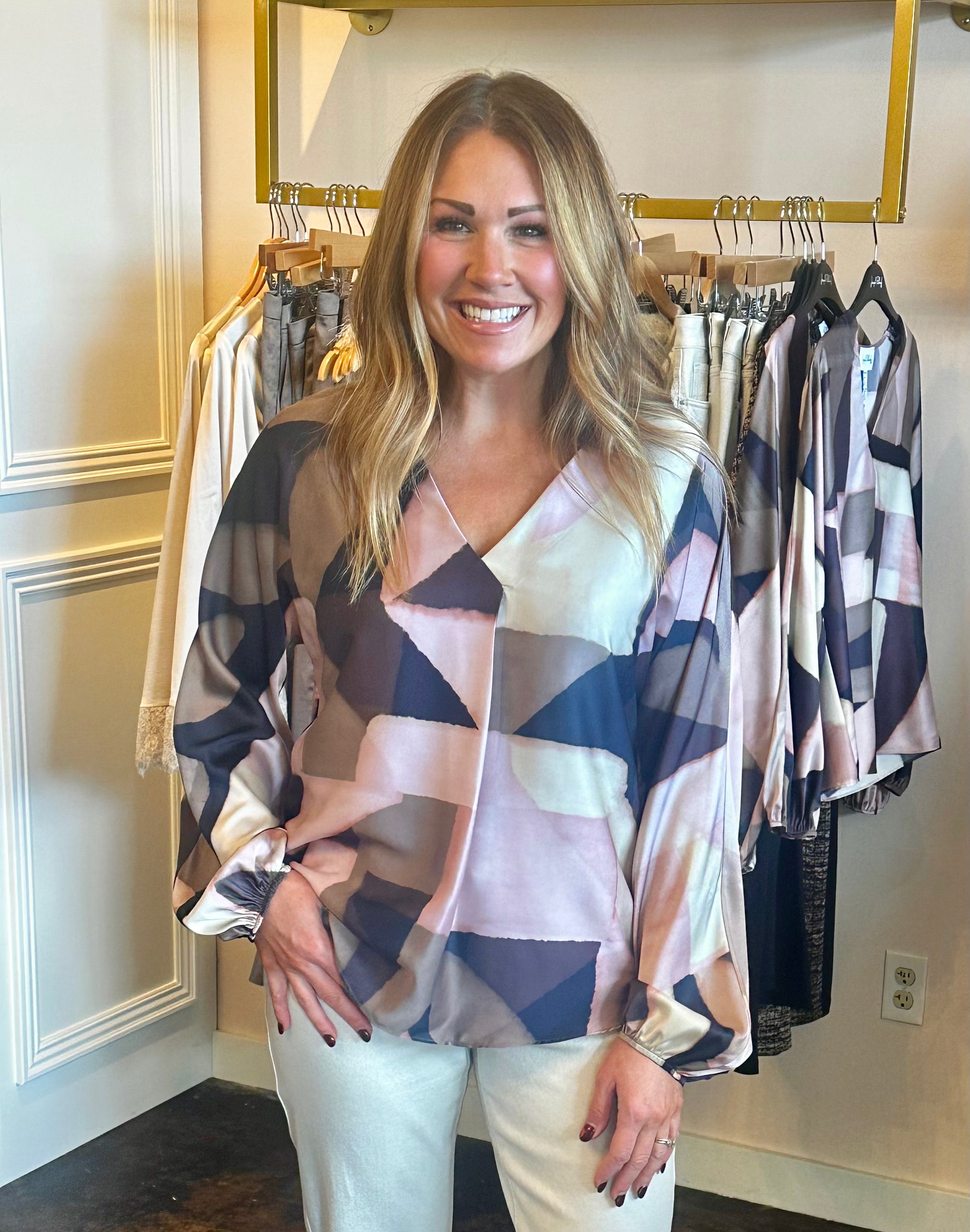 Geometric Recycled Satin Top