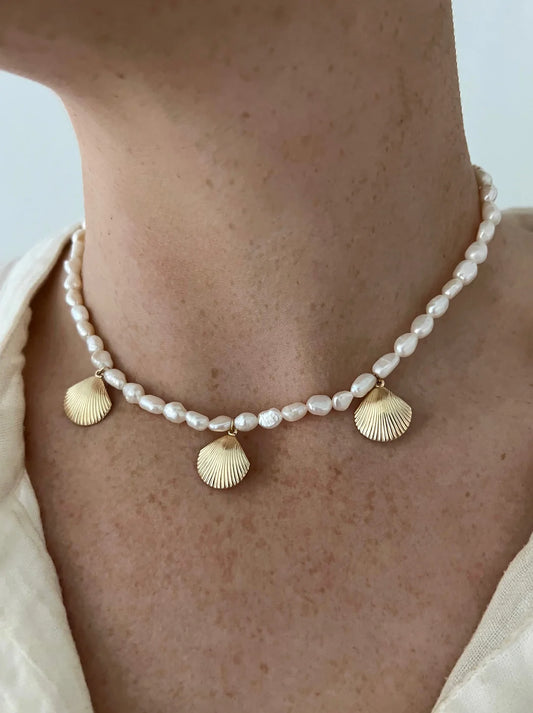 Scalloped Shell on Pearl Necklace
