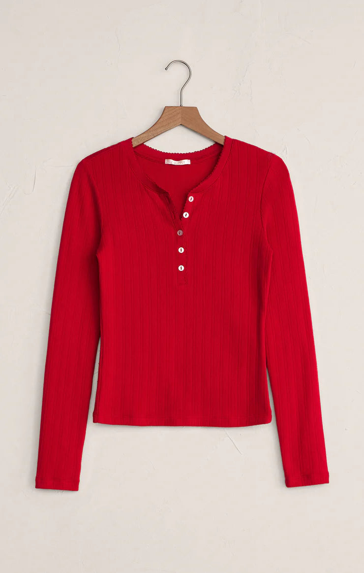 Holly Pointelle Top-Festive Red