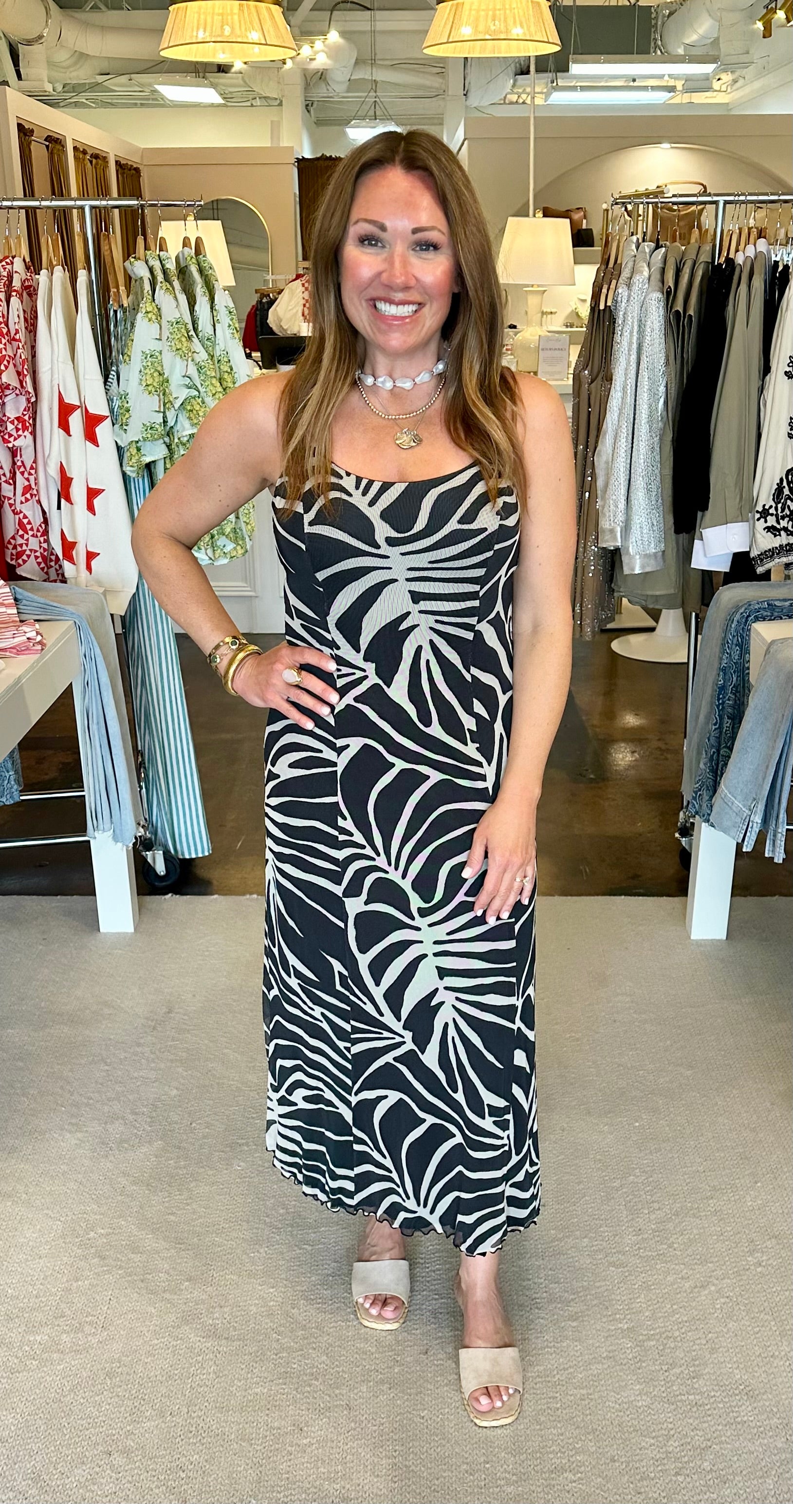 Charisma Tova Palm Midi Dress-Black
