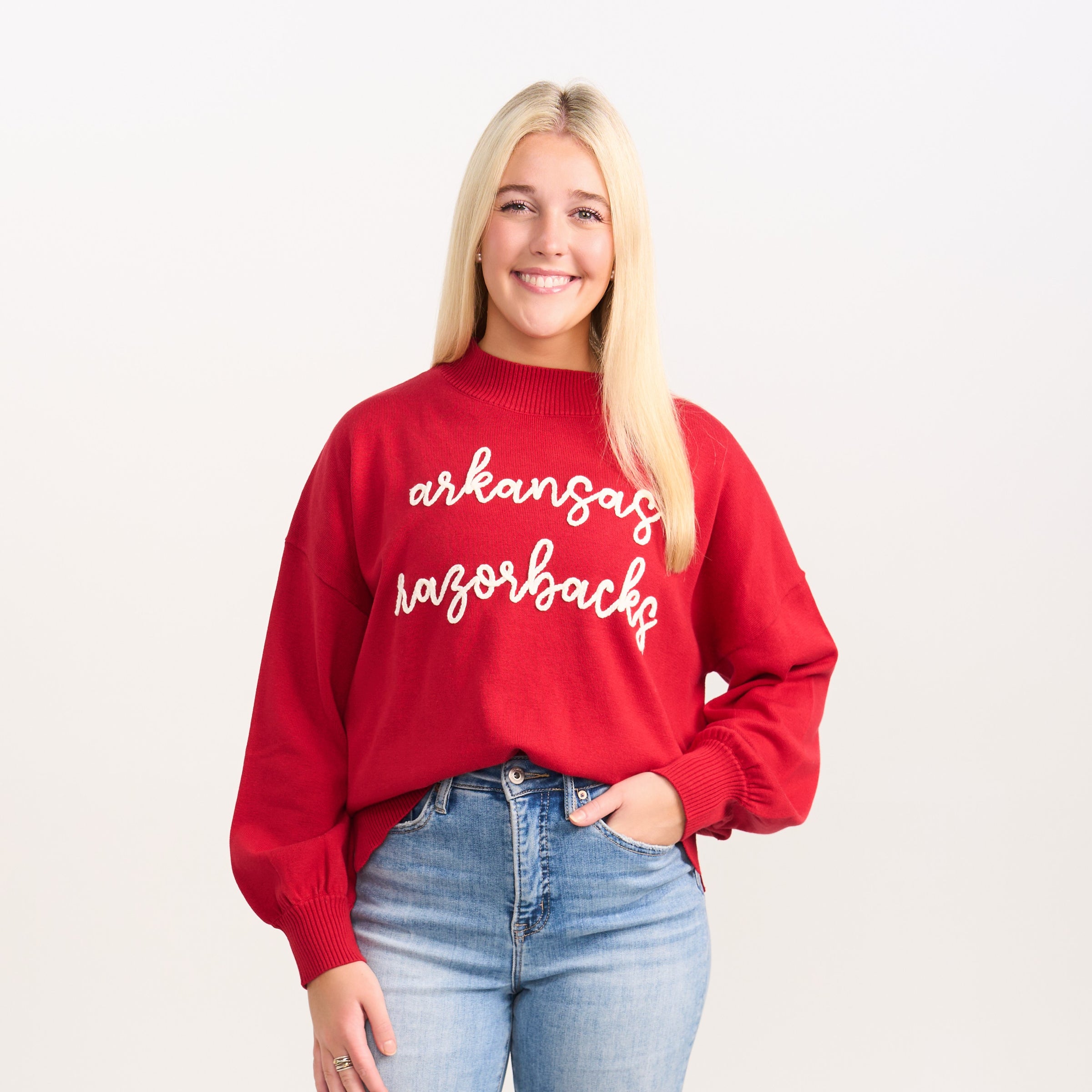 Embroidered Mock Neck Sweater