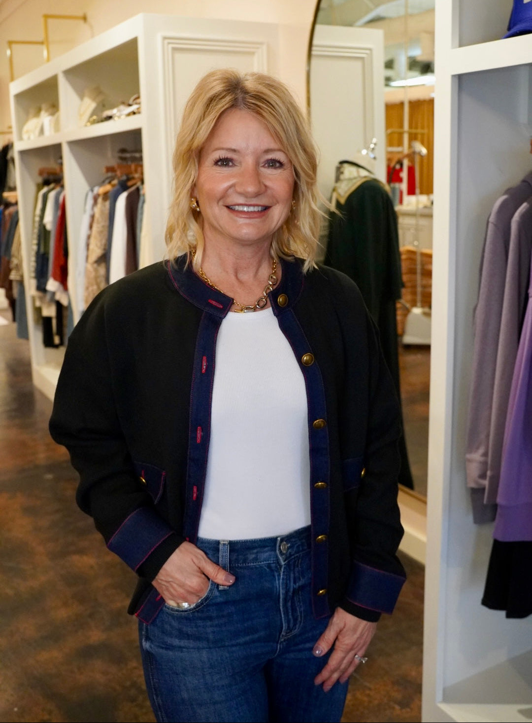 Lila Denim Detail Jacket-Black