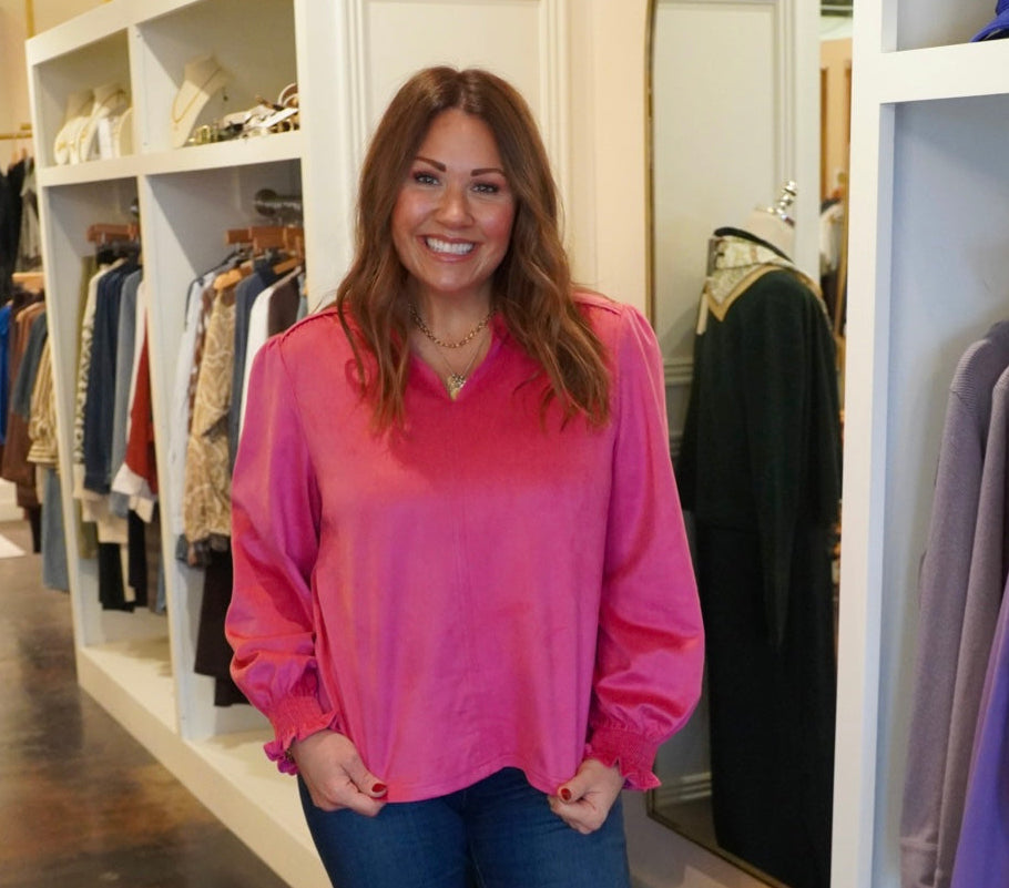 Hattie Hot Pink Suede Top