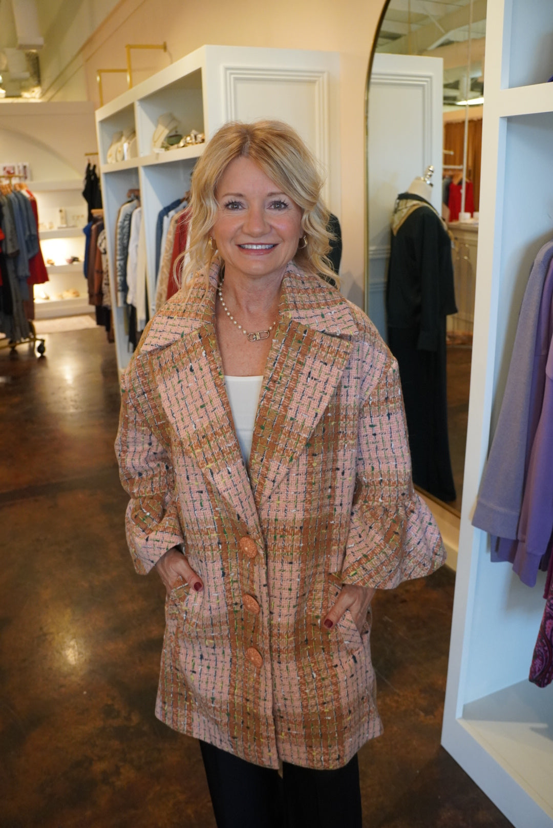 Deanna Pink Plaid Coat