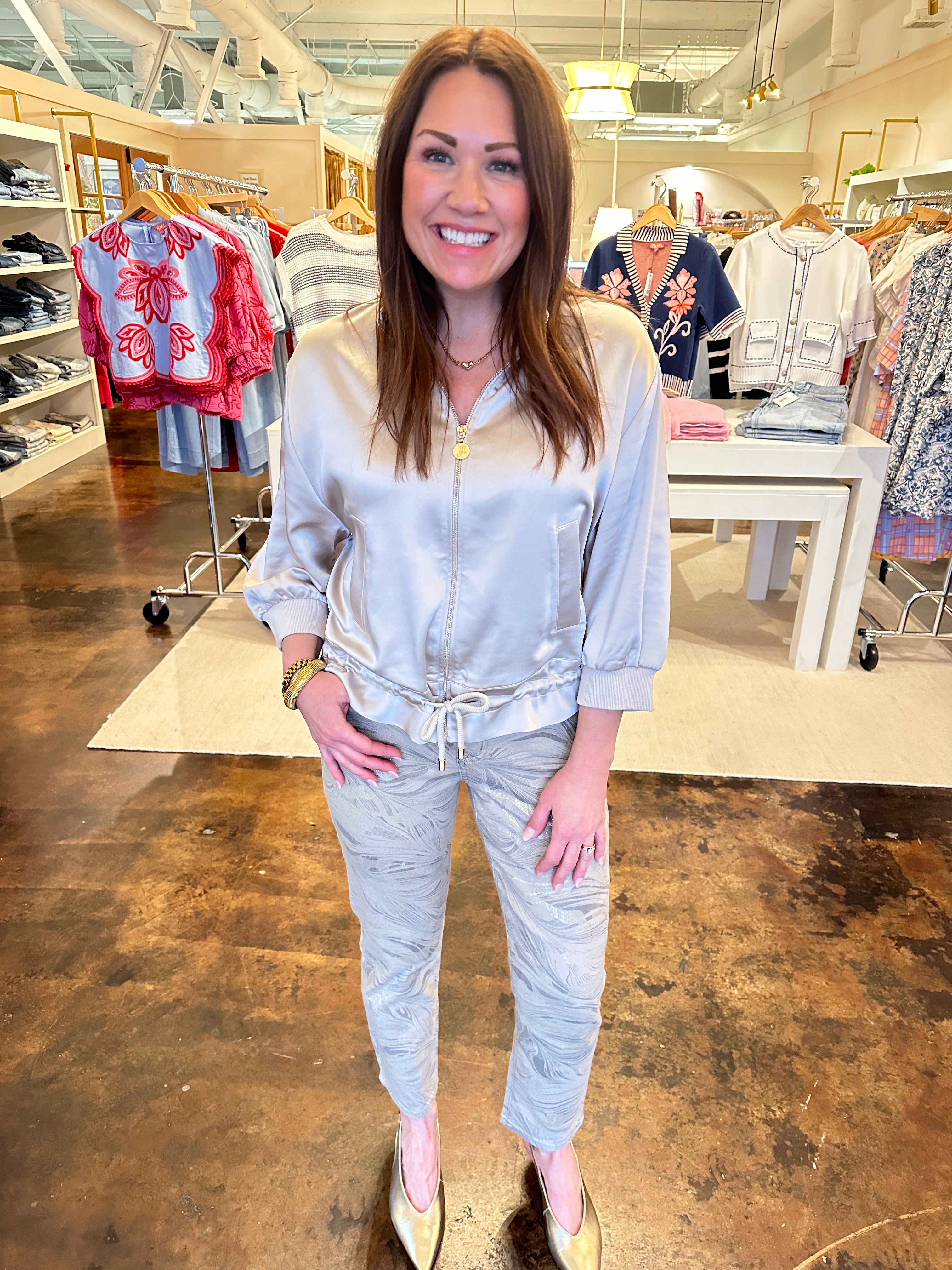 Satin Blouson Jacket-Moonstone
