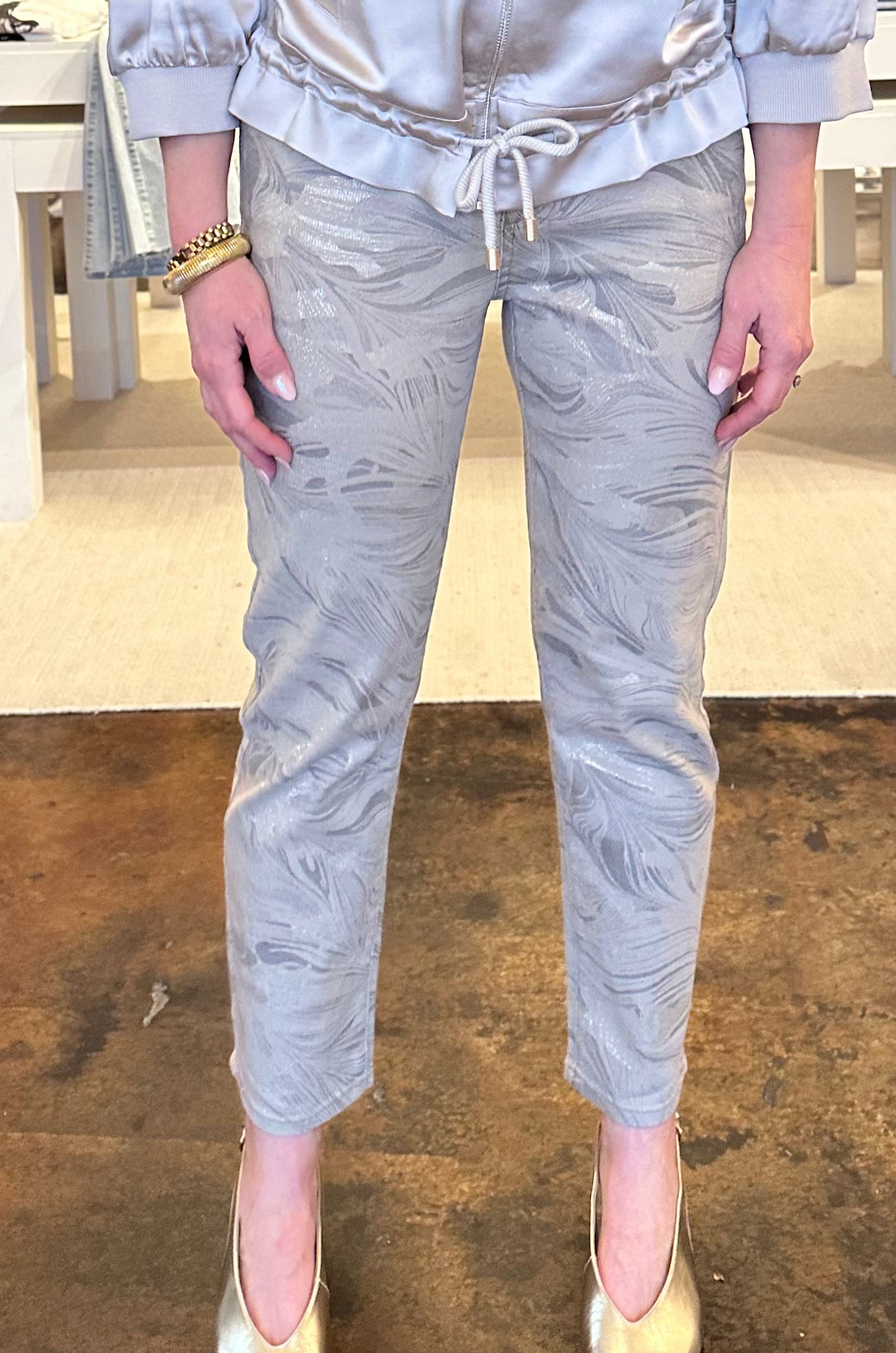 Metallic Abstract Crop Jean-Taupe/Gold