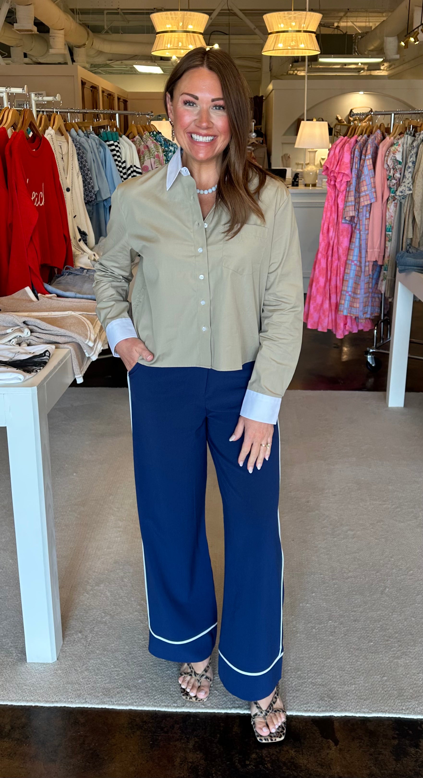 The LS Boxy Crop-Taupe/White
