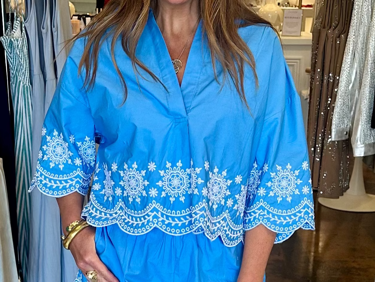 Alissa Cotton Popover-Poolside Blue