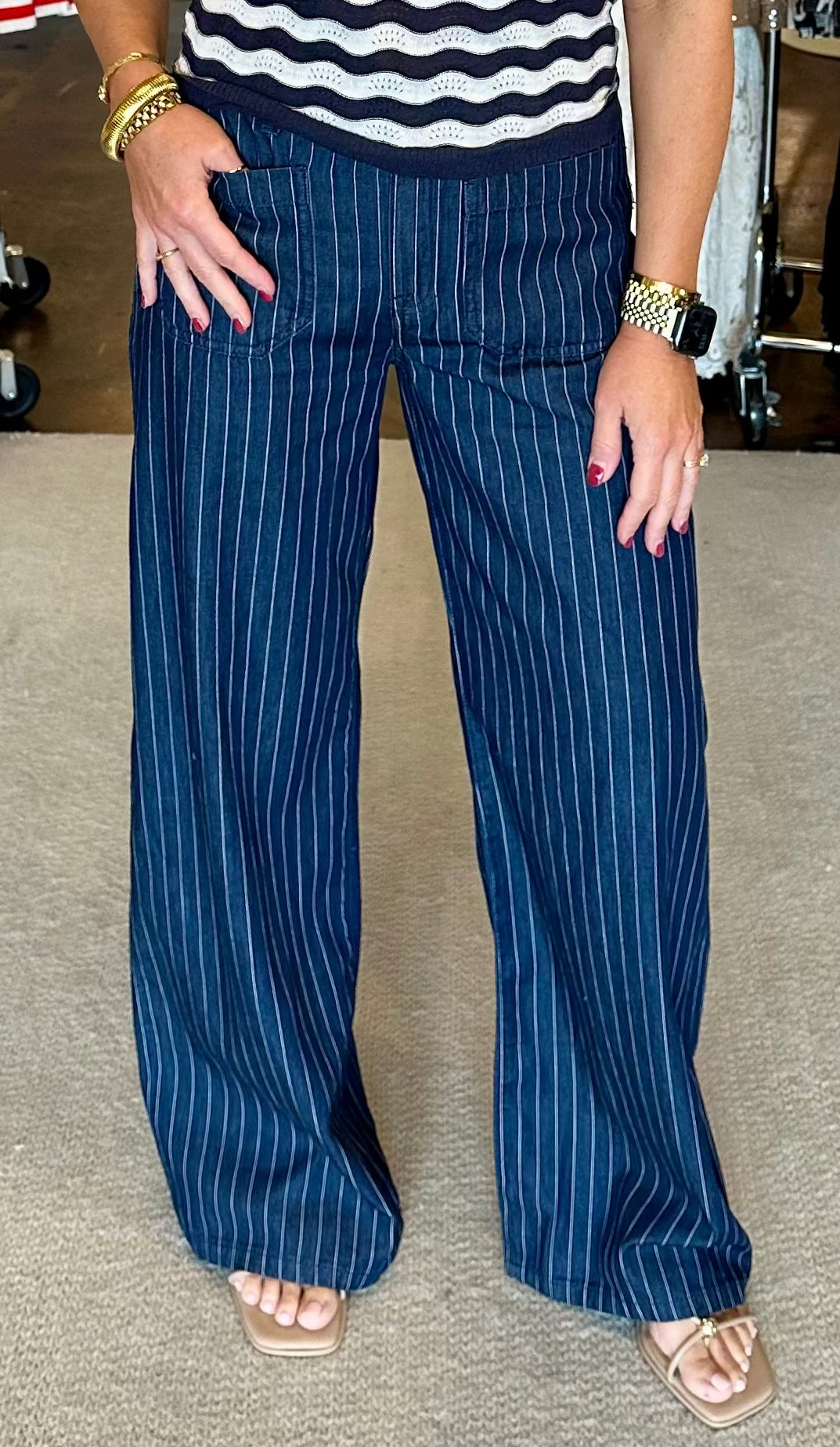 Marine Full Length Pant-Luna Stripe