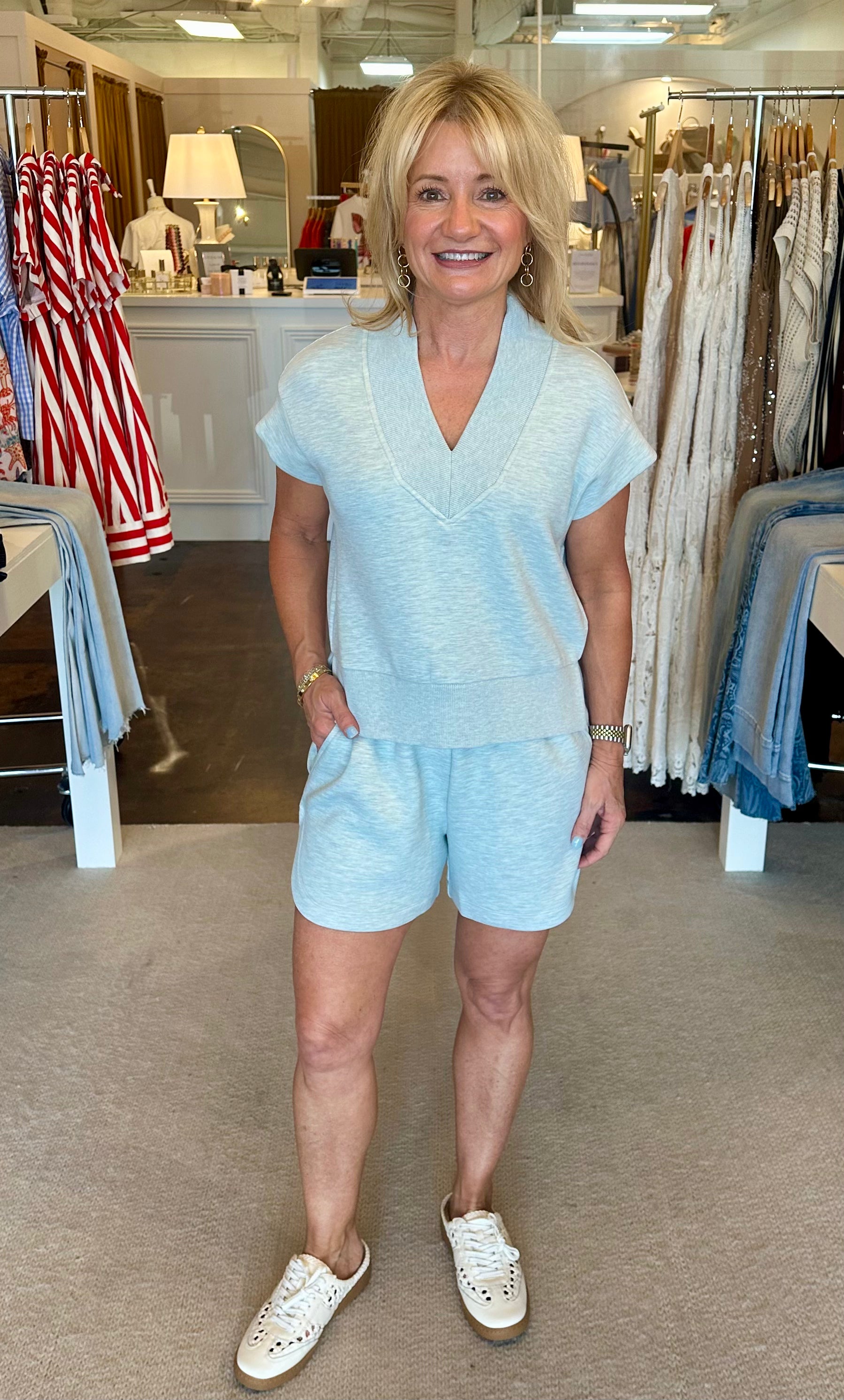 Gracee V Neck Tank-Mint Green Marl