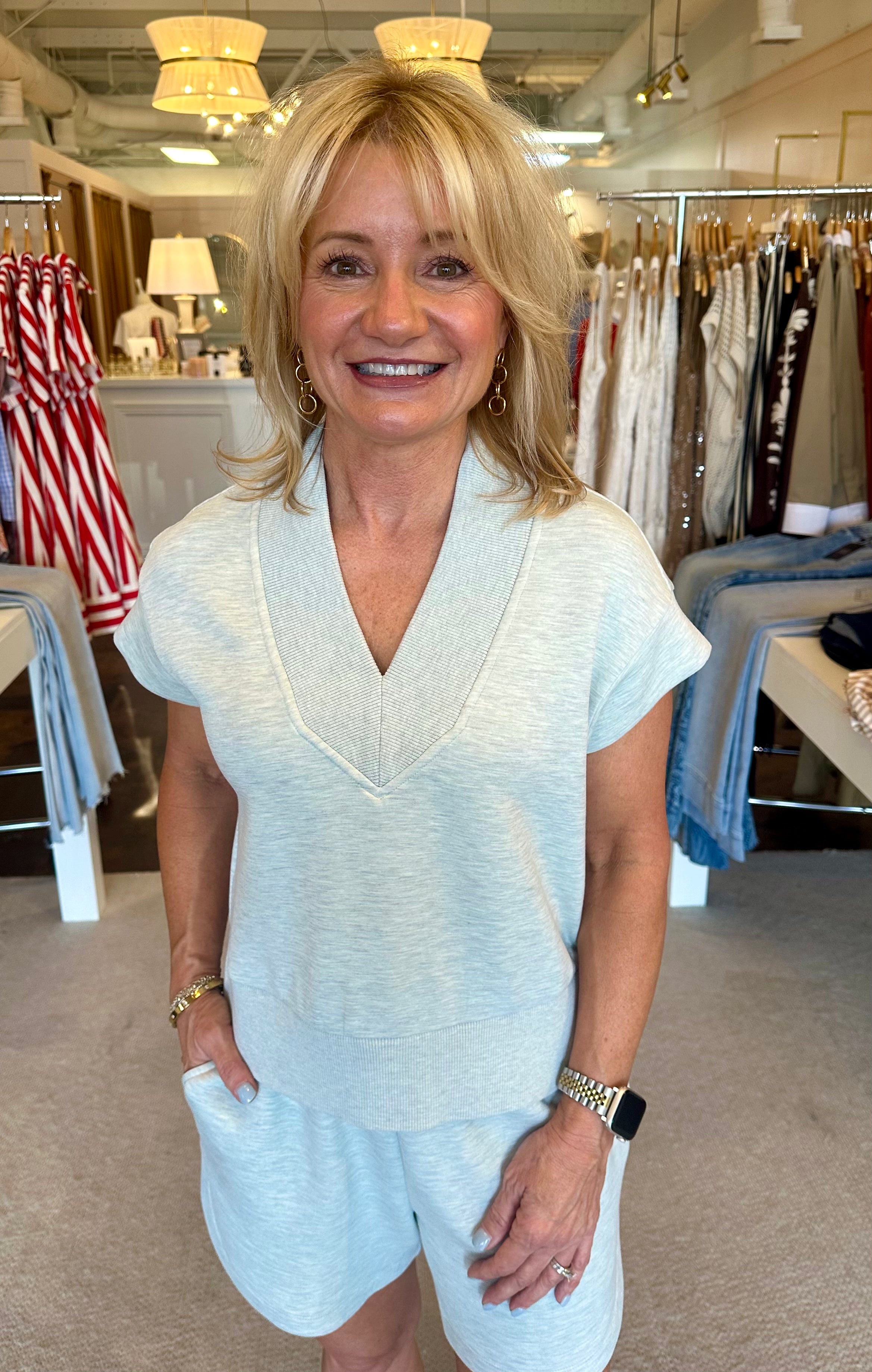 Gracee V Neck Tank-Mint Green Marl