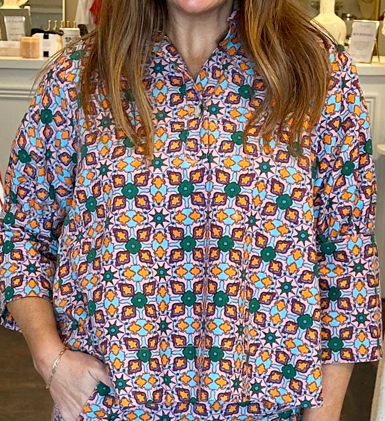 Tile Print Popover-Blue Multi