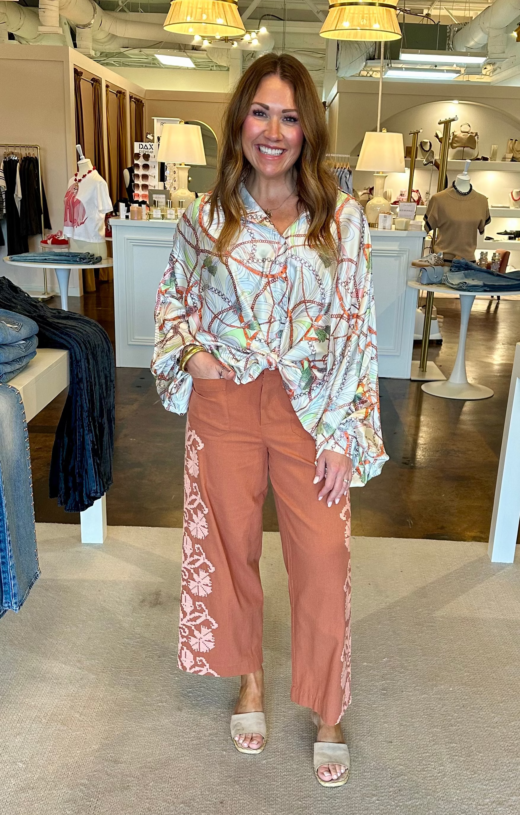 Flower Power Embroidered Pant-Rust