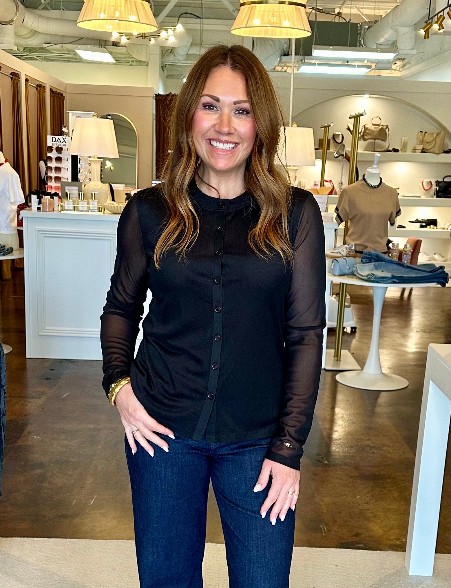 Mesh Long Sleeve Cardi-Black