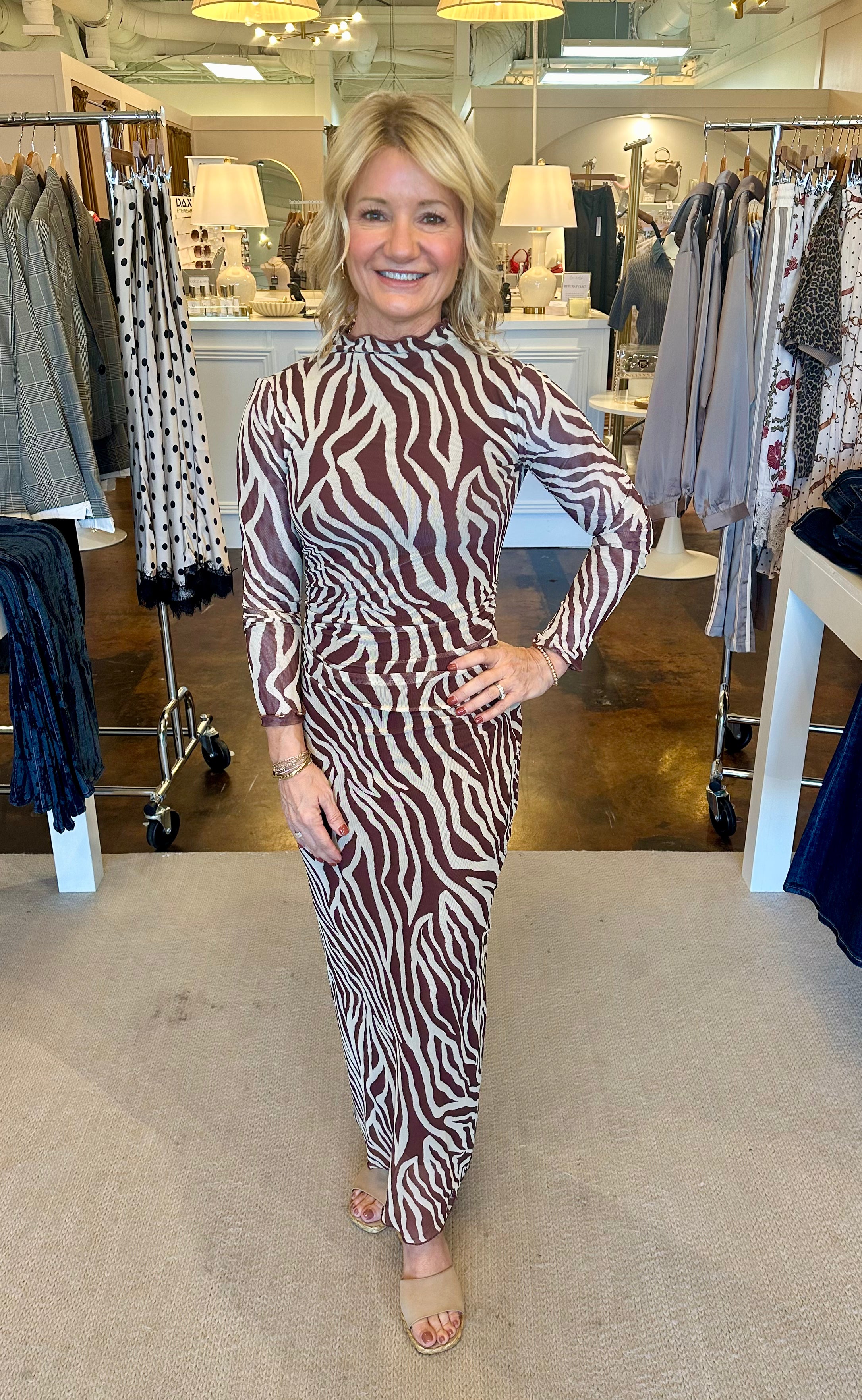 Sevilla Zebra Mesh Midi Dress-Velvet Rouge