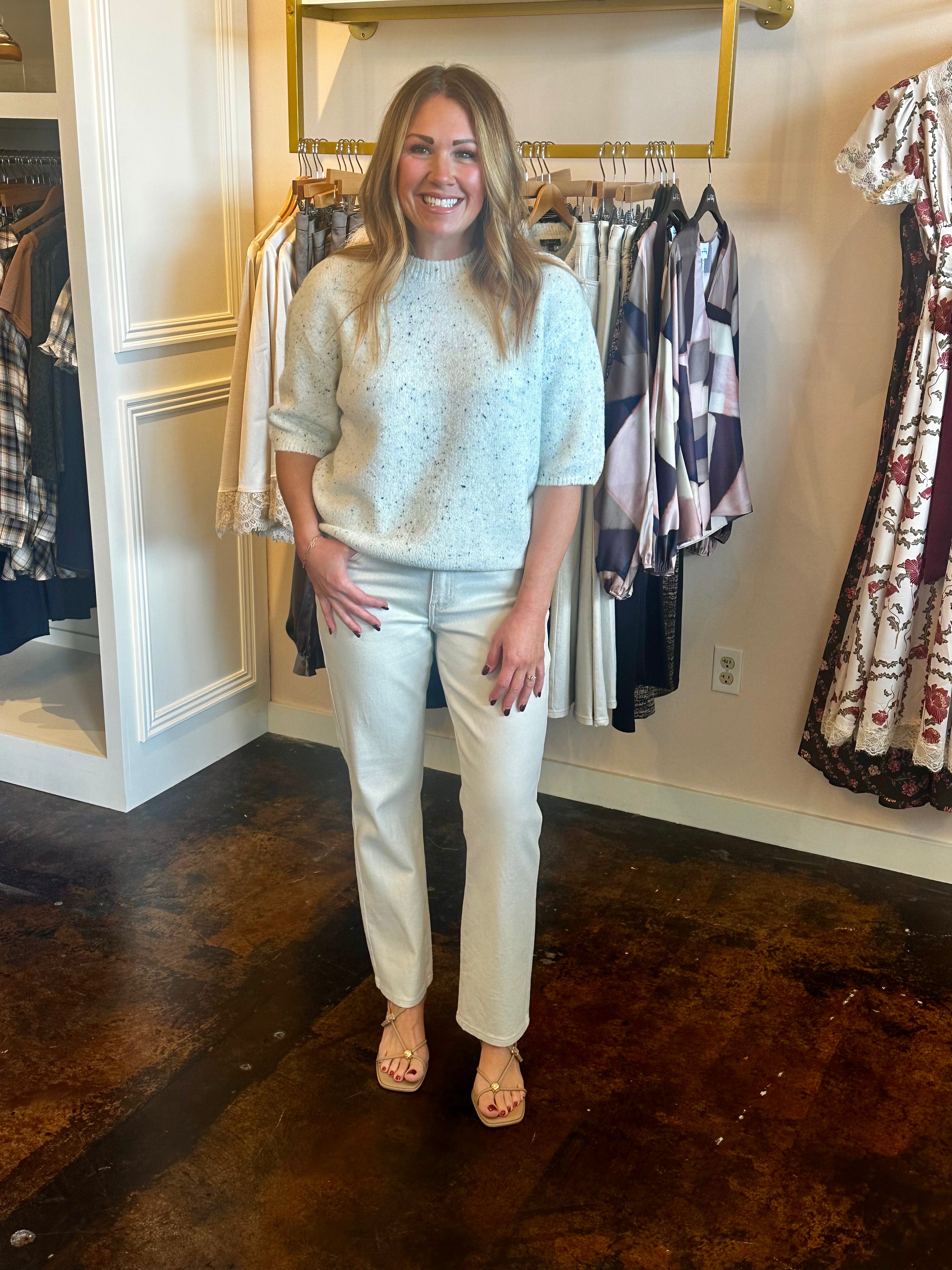 Classic Straight Leg Metallic Jeans-Champagne