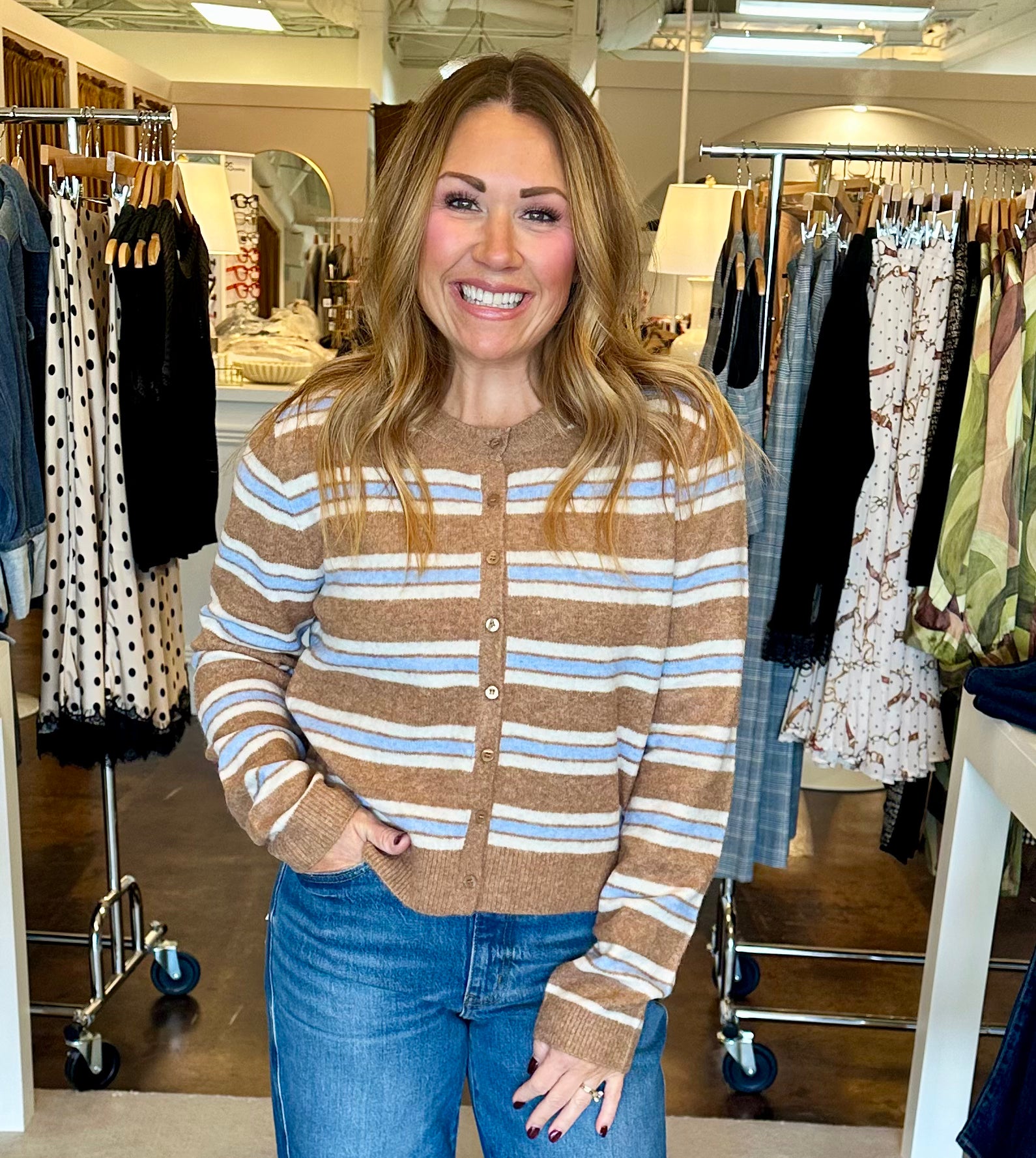 Medina Stripe Cardi-Golden Caramel
