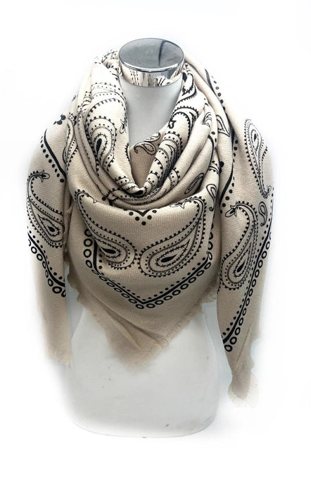 Avery Beige Bandana Scarf- Paisley Border