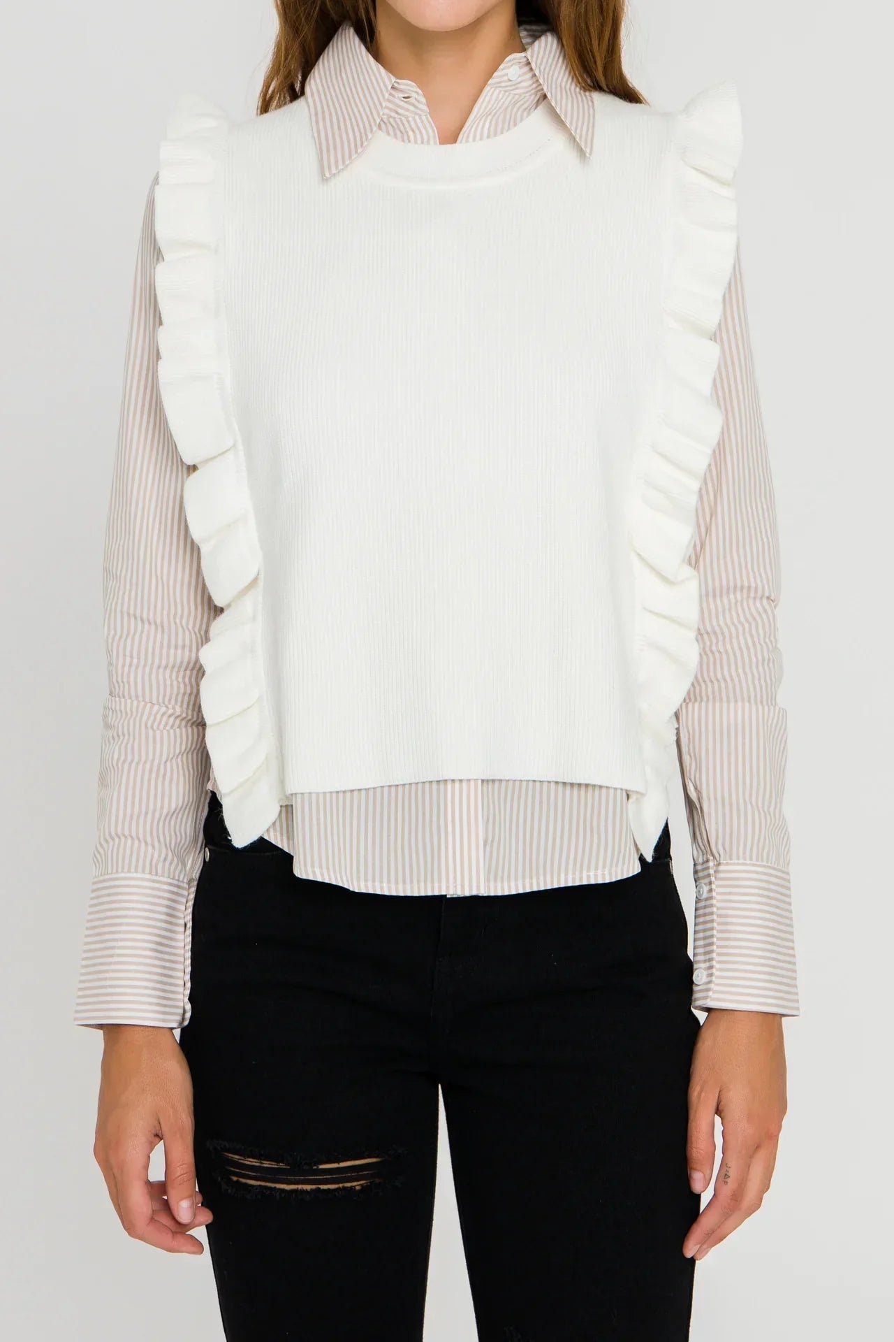 Poplin Shirt w/Detachable Knit Vest-Large