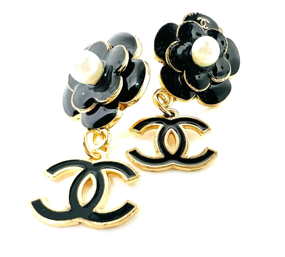 Charm Black Camellia Earrings